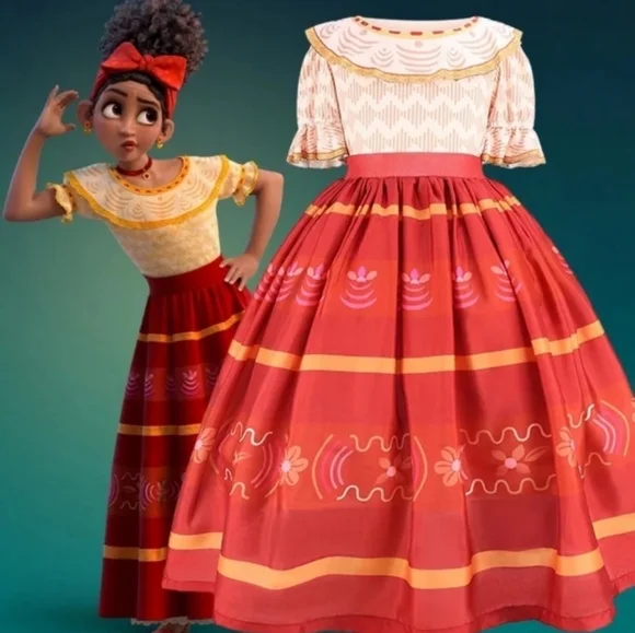 fitted lace wedding dress Disney Encanto Short Sleeve Dress, Dolores Madrigal Cosplay Costume –  EasyCosplayCostumes main image 1